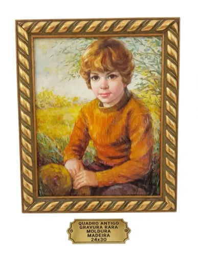 quadro antigo moldura de madeira gravura rara