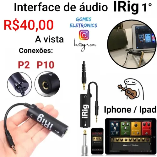 Adaptador Interface de áudio IRIG para instrumentos guitarra violão e outros