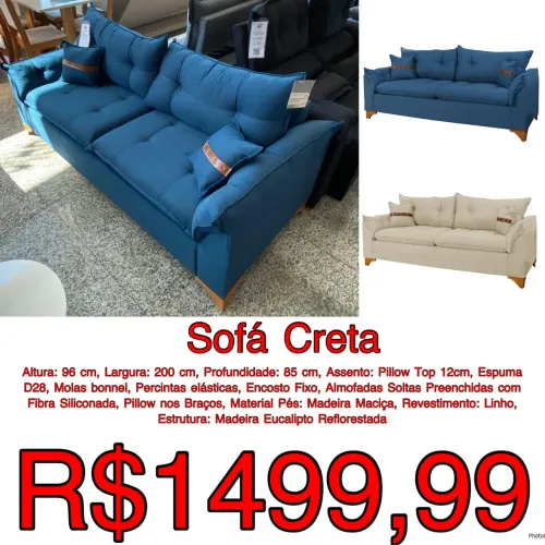 Sofá 3 lugares Creta em Linho ( 2 cores ) molas / frete grátis / pague na entrega