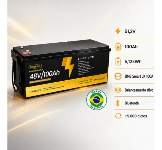 Bateria Lifepo4 Inohouse 48v 100ah 5,12kwh Bms (nf+grantia 3 anos) 
