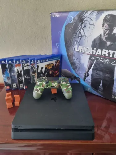 PS4 Slim 500GB 5 Jogos Mídia Fisica Completo Na Caixa