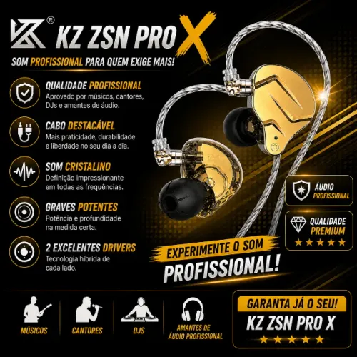 Fone de Ouvido Profissional KZ ZSN PRO X