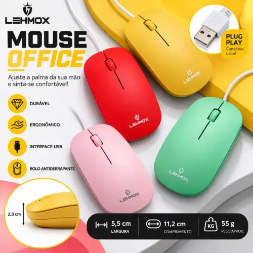 Mouse USB Com Fio LEHMOX LEY-1564 Silencioso Ergonômico para PC Notebook