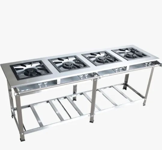 Fogao Industrial 4 bocas em linha - Grelhas 40x40 - Inox