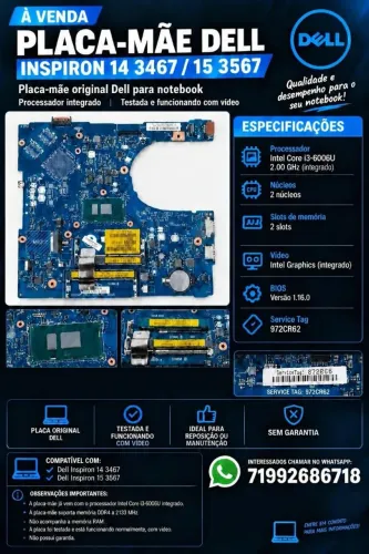 Placa mãe de Dell inspiron 14 3467 / 15 3567