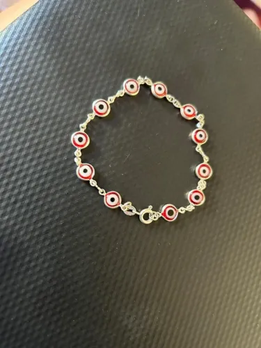 Pulseira de Prata 925 com olho grego vermelho