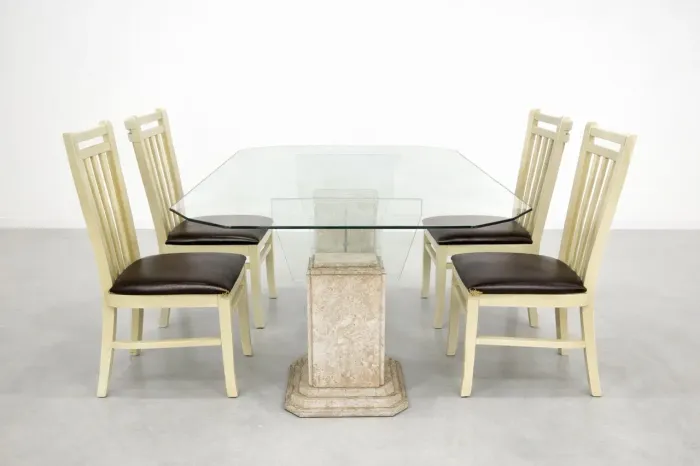 Mesa mármore tampo de vidro 