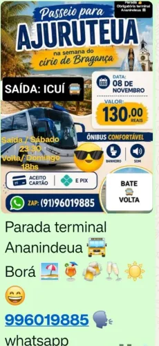 Passeio Ajuruteua novembro 130 passagem saída Icuí parada terminal Ananindeua