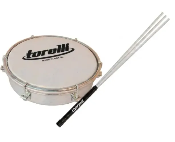 Tamborim Torelli Aço Cromado 6 Afinações Pele Leitosa + Baqueta 3 Pontas Liverpool