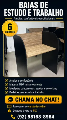 Baias de Estudo e Trabalho ? 6 Unidades Disponíveis! Ampla, Confortável e Profissional
