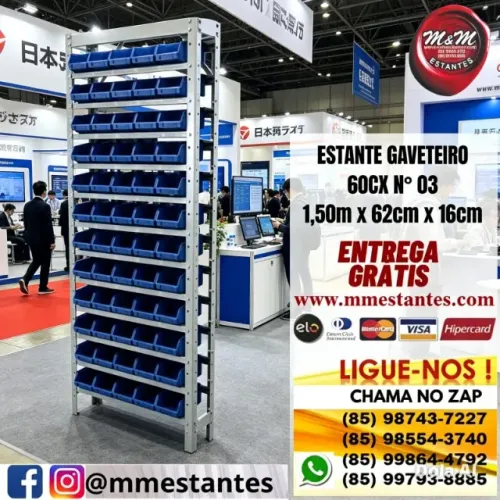 Entrega Grátis - Estante de Aço Gaveteiro 60 Caixas Nº 03