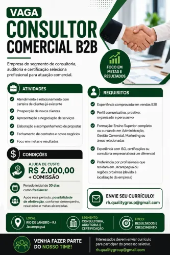 Consultor Comercial B2B Global - Especialista em Vendas B2B - Presencial (Rio de Janeiro/