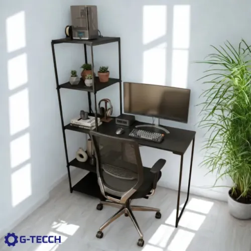 Mesa de Escritório Industrial NOVA com Estante para Computador Notebook de Estudo Multiuso