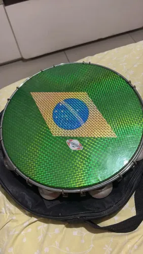Pandeiro Contemporânea 10" Tarraxa Dupla Pele Holográfica Brasil + Capa