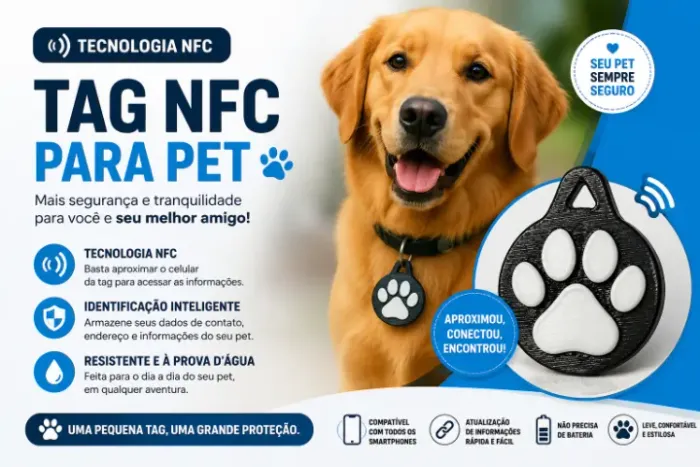 Tag NFC Para Pet Cachorro Gato Identificação Inteligente