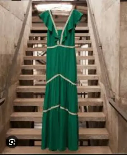 Vestido Lalibela longo verde bordado festa evento tam P
