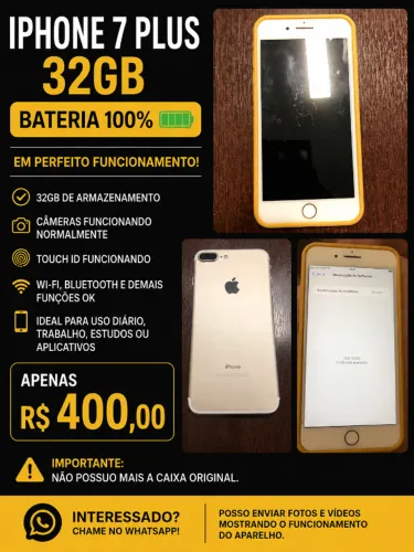 iPhone 7 Plus 32GB - Bateria 100% - Apenas R$ 400,00