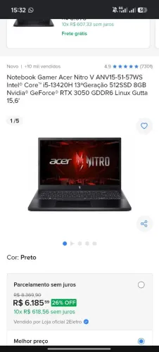 Notebook Gamer Acer nitro V15
