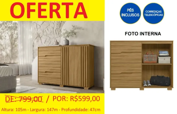 Comoda ripada em promoção ultimas peças - Parcelamos sem juros!