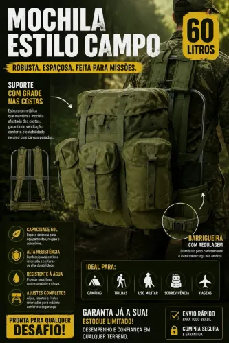 MOCHILA MILITAR 60 L ESTILO CAMPO MILITAR