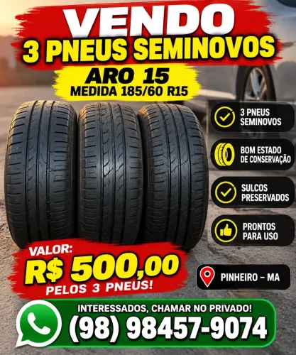 VENDO 3 PNEUS SEMINOVOS! Aro 15 - Medida 185/60 R15