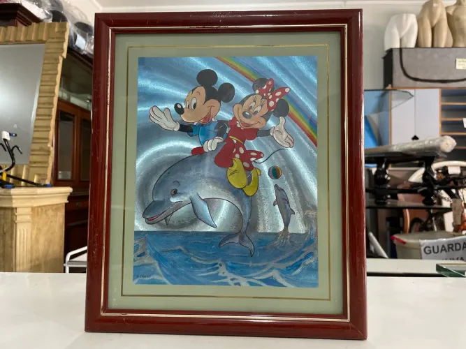 Quadro Decorativo Mickey Mouse e Minnie Mouse montando um Golfinho