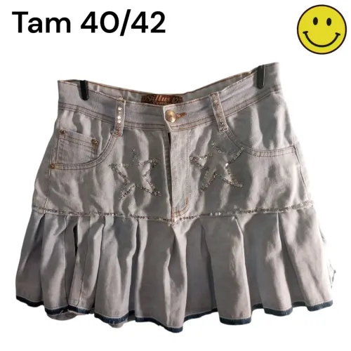 Saia lantejoulas feminina de pregas cinza anos 2000 upcycling 