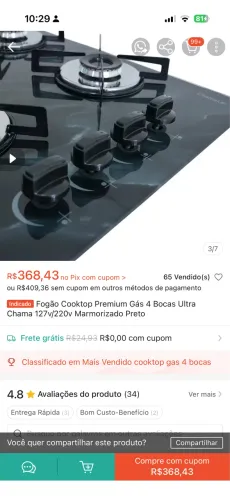 Fogão 4 bocas mármore 