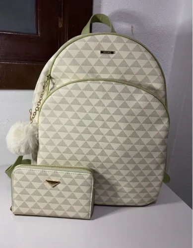 Mochila branca e verde Santinato e carteira 