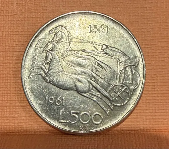 Moeda de prata 500 liras italiana (1861- 1961)