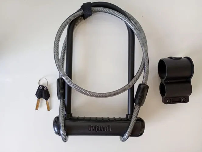 Cadeado U-lock onguard + Cabo aço 8154 Reforçado Chave Bike Moto Preto