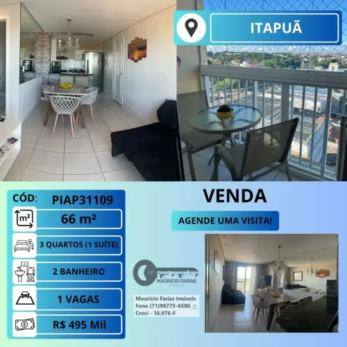 APARTAMENTO 3 QUARTOS (1 SUÍTE) COM 66m² EM ITAPOÃ