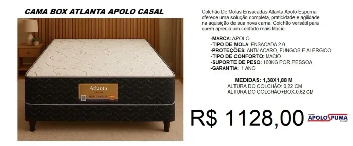 Cama box atlanta apolo casal - entrega grátis!