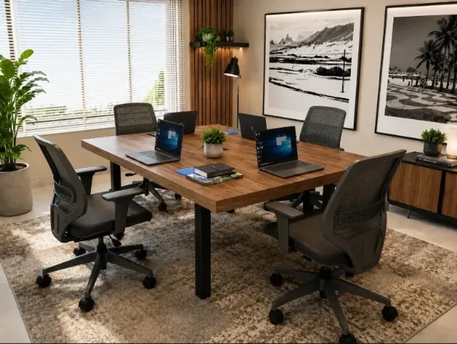 Mesa De Reunião Delluxe Blacks Woods. Com Caixa De Tomadas L200cm x P90cm x A76cm
