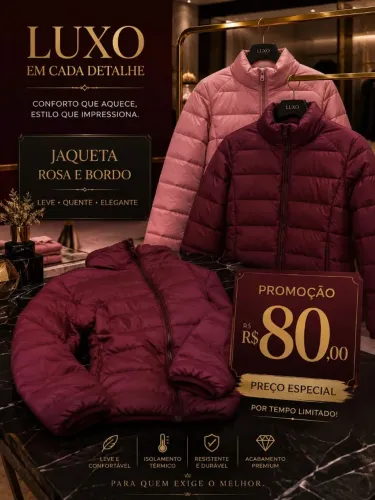 Jaqueta rosa e bordo ( leve, quente, elegante)