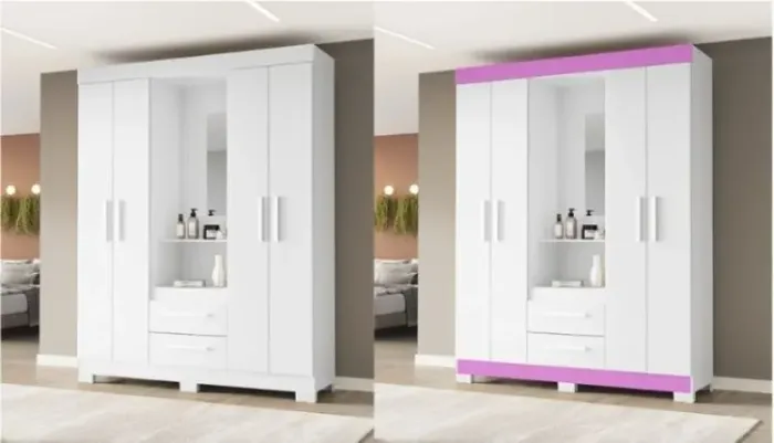 Guarda Roupa Capelinha NT 6055 4Pts 2Gvs Branco-Rosa Flex Notavel - Entrega Rápida!