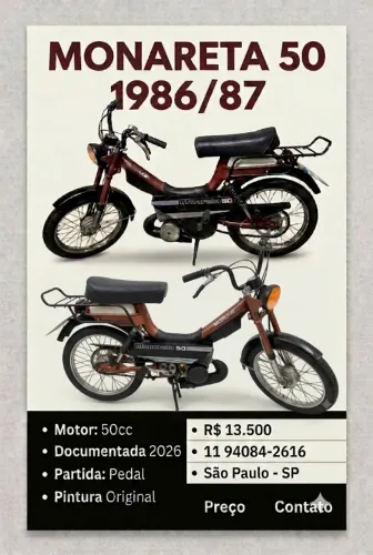 Mobilete Monareta 50 1987 Documento em dia