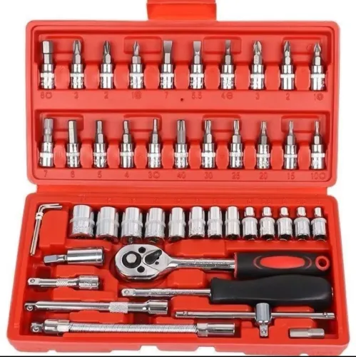 Kit ferramentas 46 peças jogo de soquetes CRV 1/4 chave de catraca