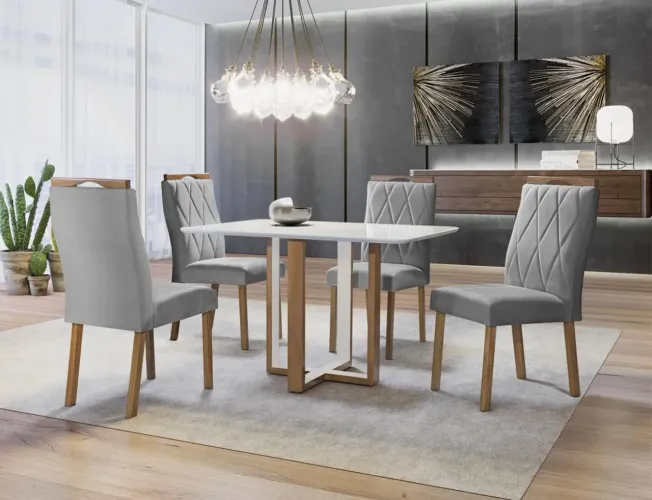 Mesa de Jantar 120×80 com 4 Cadeiras Laura Madeira Maciça tt87