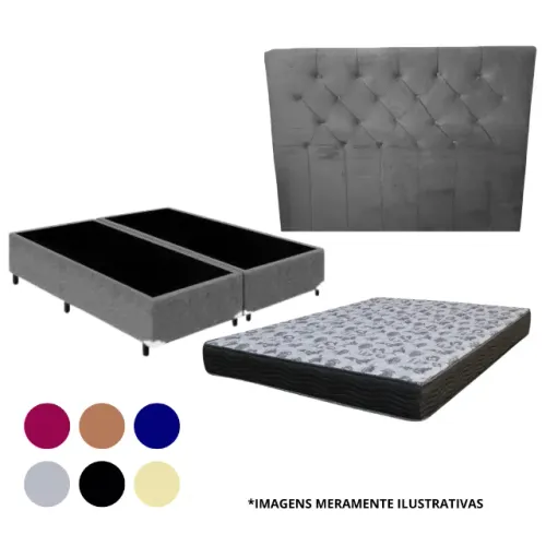 Kit Cama Casal Bipartido com Colchão D33 e Cabeceira Capitonê - Elegância e Conforto
