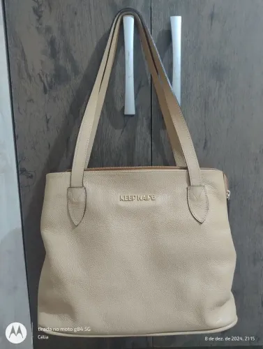 Bolsa Keep Naipe Bege de Couro