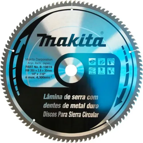 LAMINA DE SERRA MAKITA TCT 355MMX30MMX2,8MM C/100 DENTES - B-19819