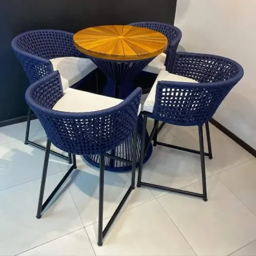 CONJUNTO BISTRÔ COM BANQUETAS TURIM DE CORDA NÁUTICA