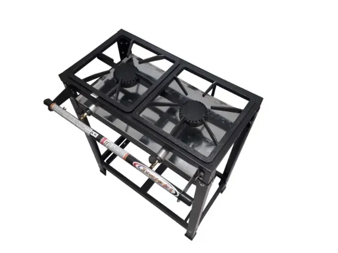 Fogão Industrial 2 Bocas Alta Pressão Aço Carbono Grelha 30x30 + kit mangueira