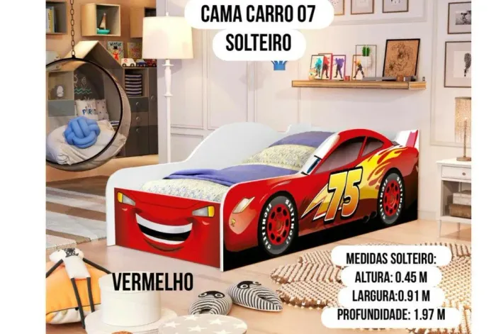 Cama Infantil Carro 07 Solteiro Vermelha