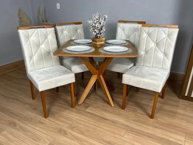 Mesa de Jantar 0,90×0,90 Quadrada Com 4 cadeiras Siena l65