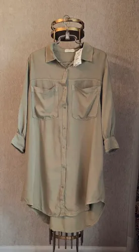 Vestido estilo camisa longa, verde -  My Favorite Things tamanho G