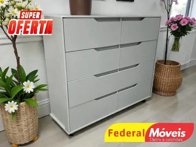 COMODA 8 GAVETAS OFF WHITE (FAZEMOS ENTREGA)