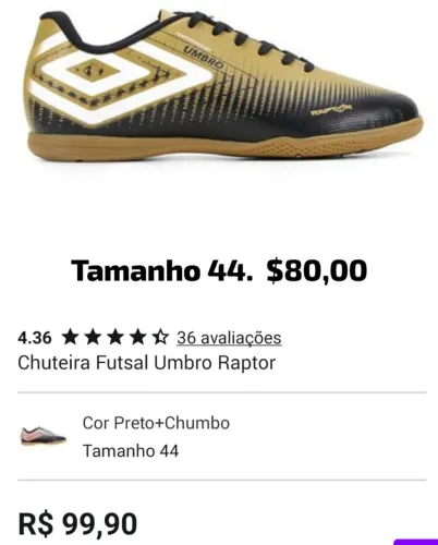 Chuteira Futsal Umbro Raptor Tamanho 44