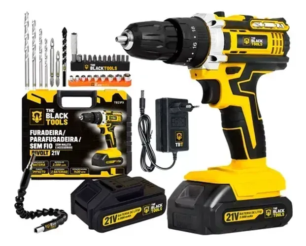 Parafusadeira Furadeira De Impacto Profissional 21v 2 Baterias Com Maleta